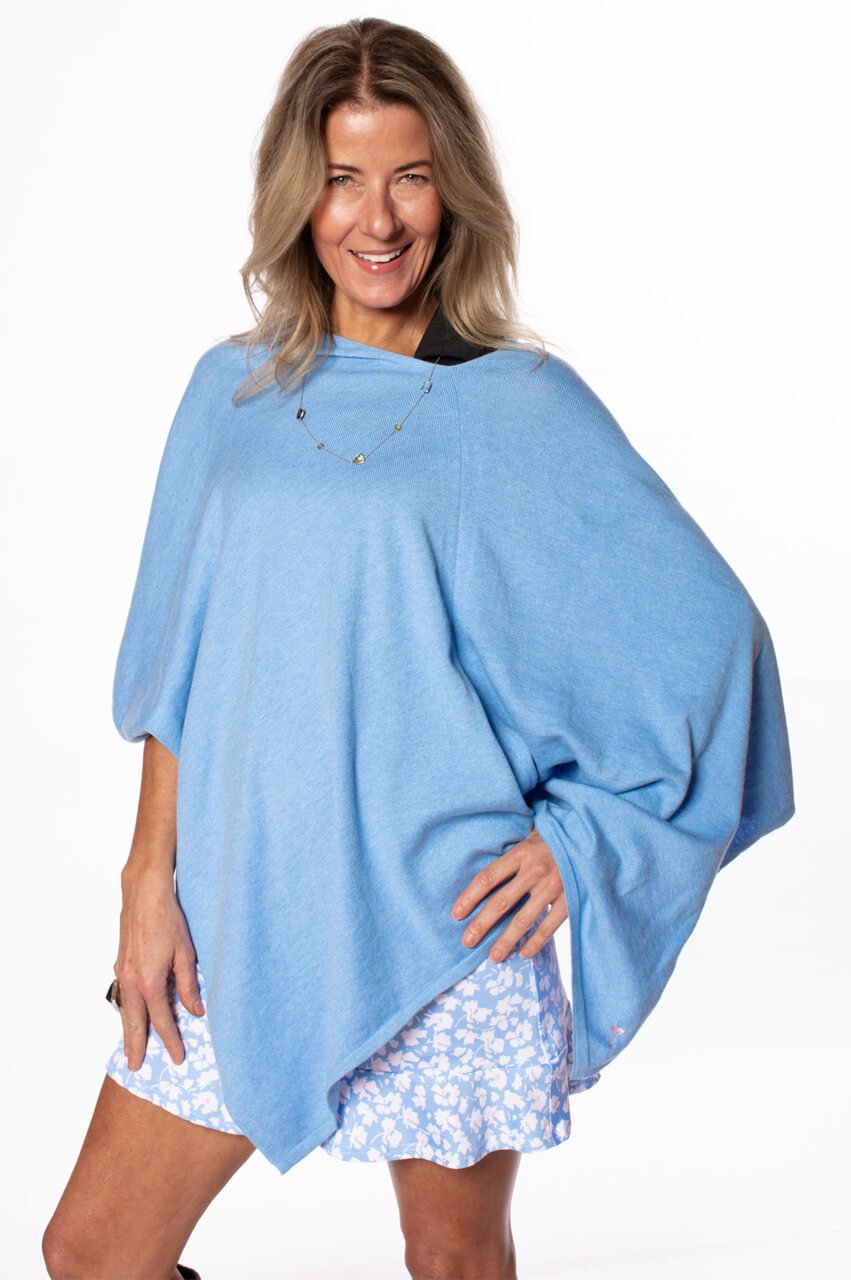 Sky Blue Cotton Cashmere Poncho - GolftiniPonchos