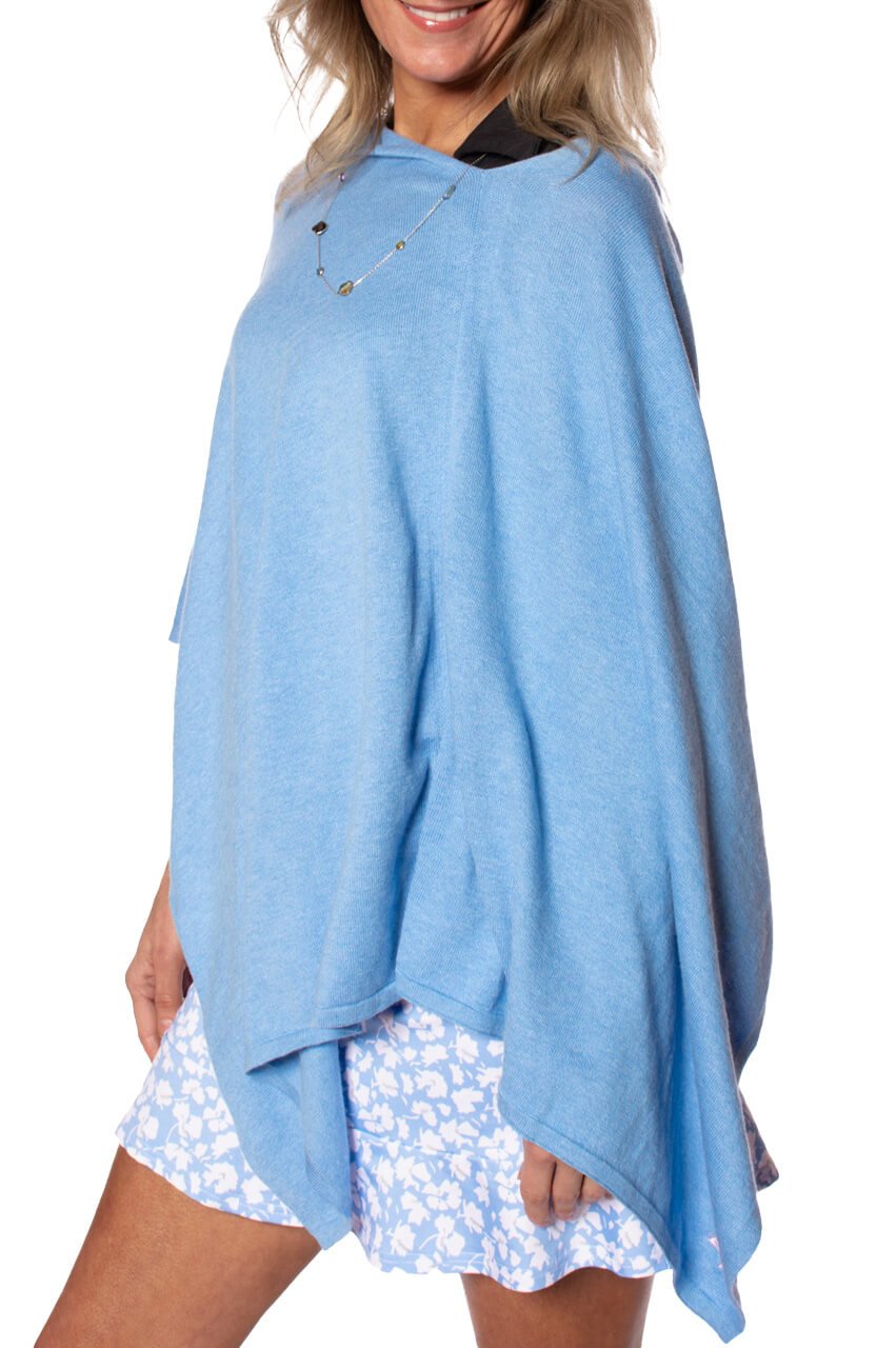 Sky Blue Cotton Cashmere Poncho - GolftiniPonchos