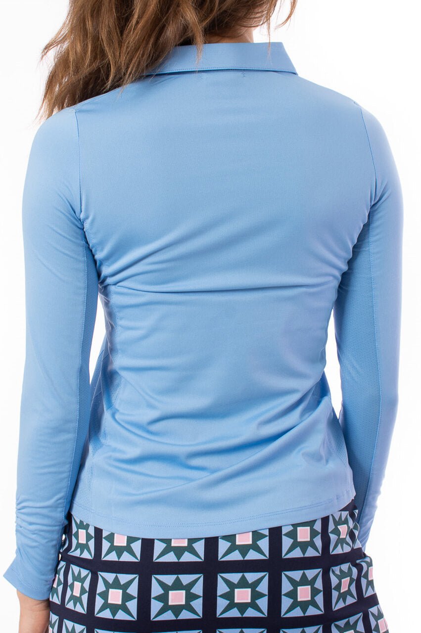 Sky Blue Long Sleeve Zip Polo - GolftiniTops