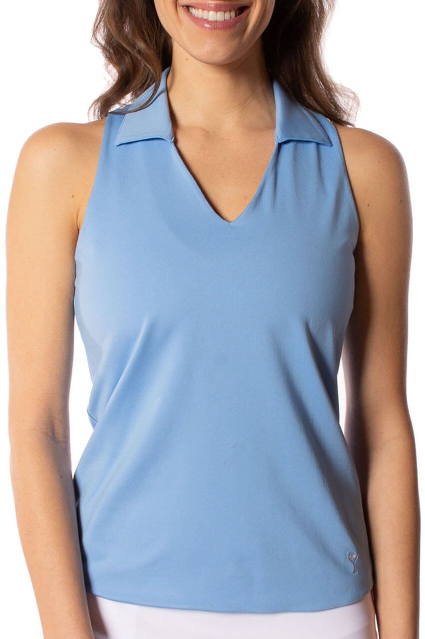 Sky Blue Sleeveless Lisa Sport Polo - GolftiniTops