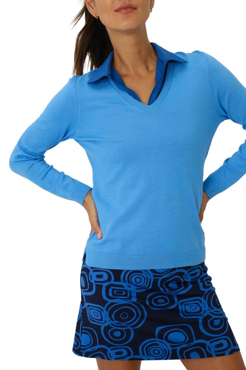 Sky Blue Stretch V - Neck Sweater - GolftiniSweaters