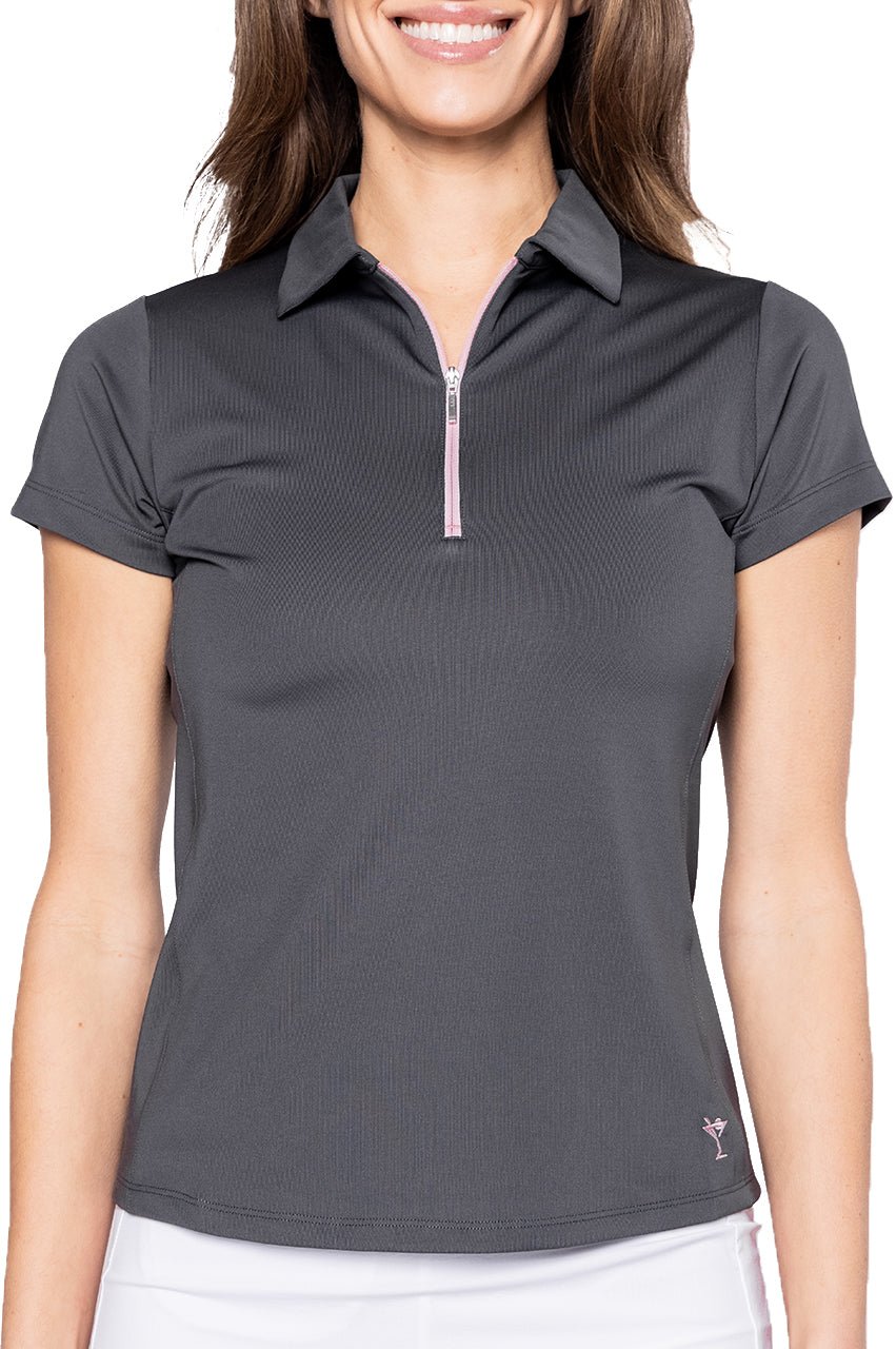 Slate/Rose Pink Short Sleeve Zip Polo - GolftiniTops