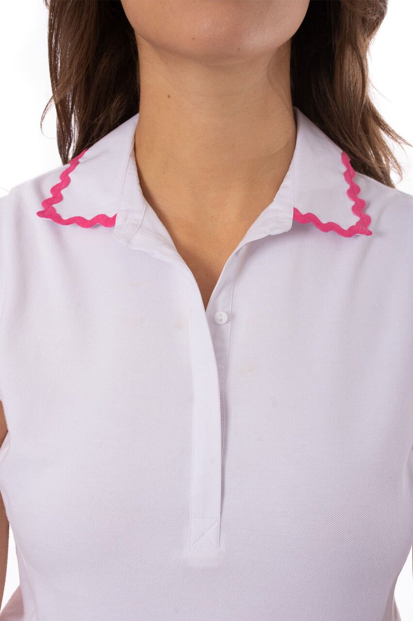 Sleeveless Stretch Pique Cotton Polo with Hot Pink Ric Rac Trim - Golftini