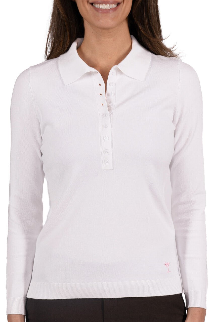 White Button Polo Sweater - GolftiniSweaters