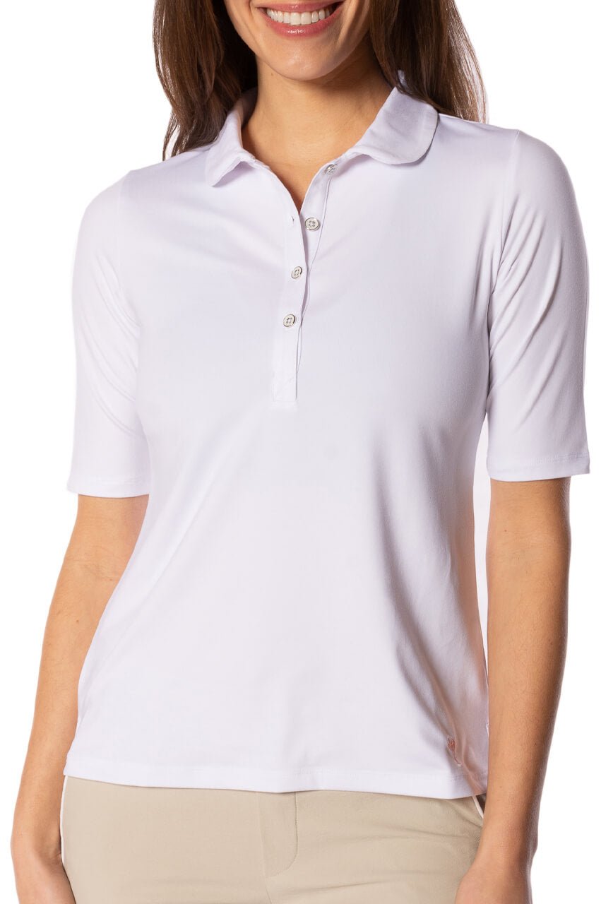 White Fabulous Elbow Polo - GolftiniTops