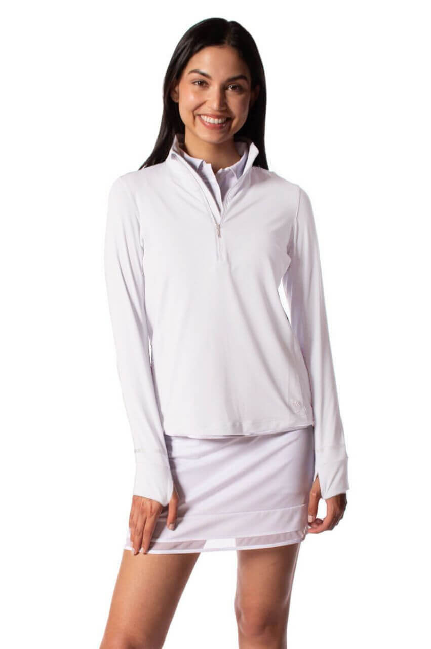 White Fabulous Mock Pullover - GolftiniTops