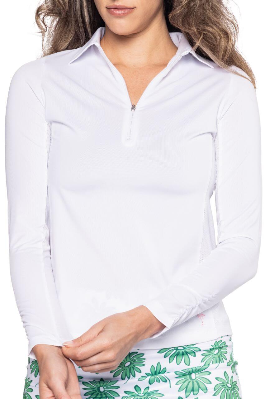 White Long Sleeve Cool Girl Polo - GolftiniTops