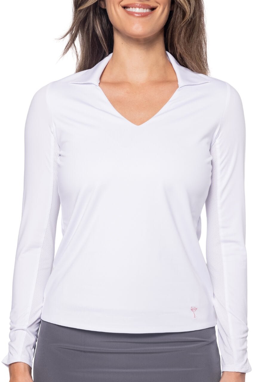 White Long Sleeve Lisa Sport Polo - GolftiniTops