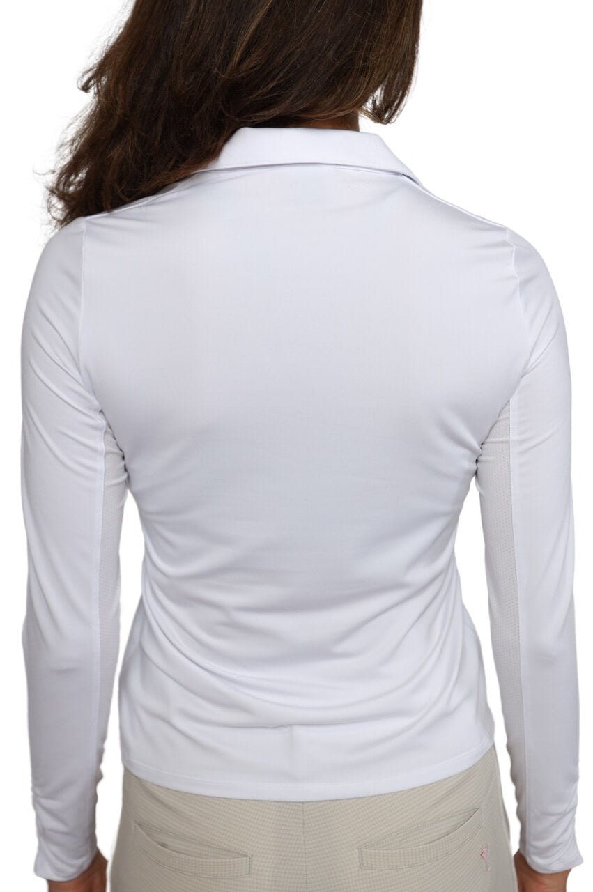 White Long Sleeve Lisa Sport Polo - GolftiniTops