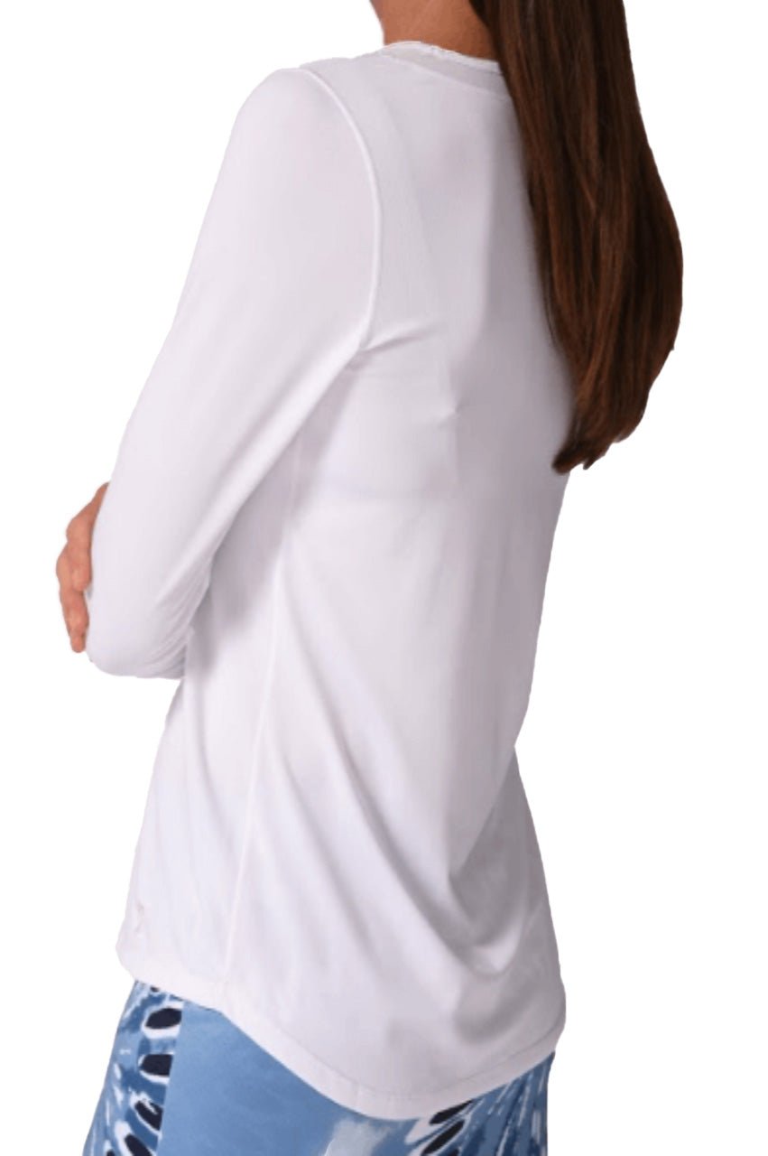 White Long Sleeve Mesh Trim Top - GolftiniTops