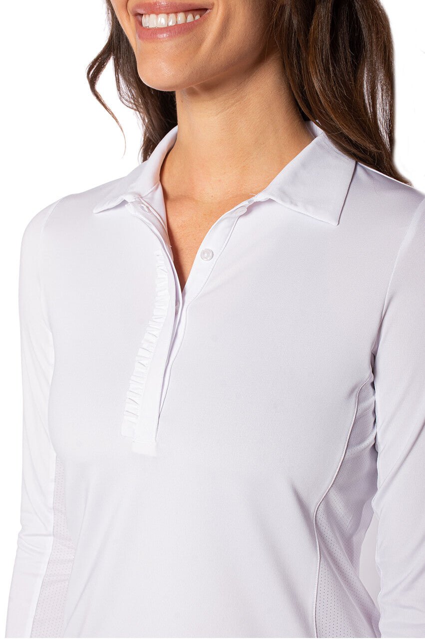 White Long Sleeve Ruffle Polo - GolftiniTops