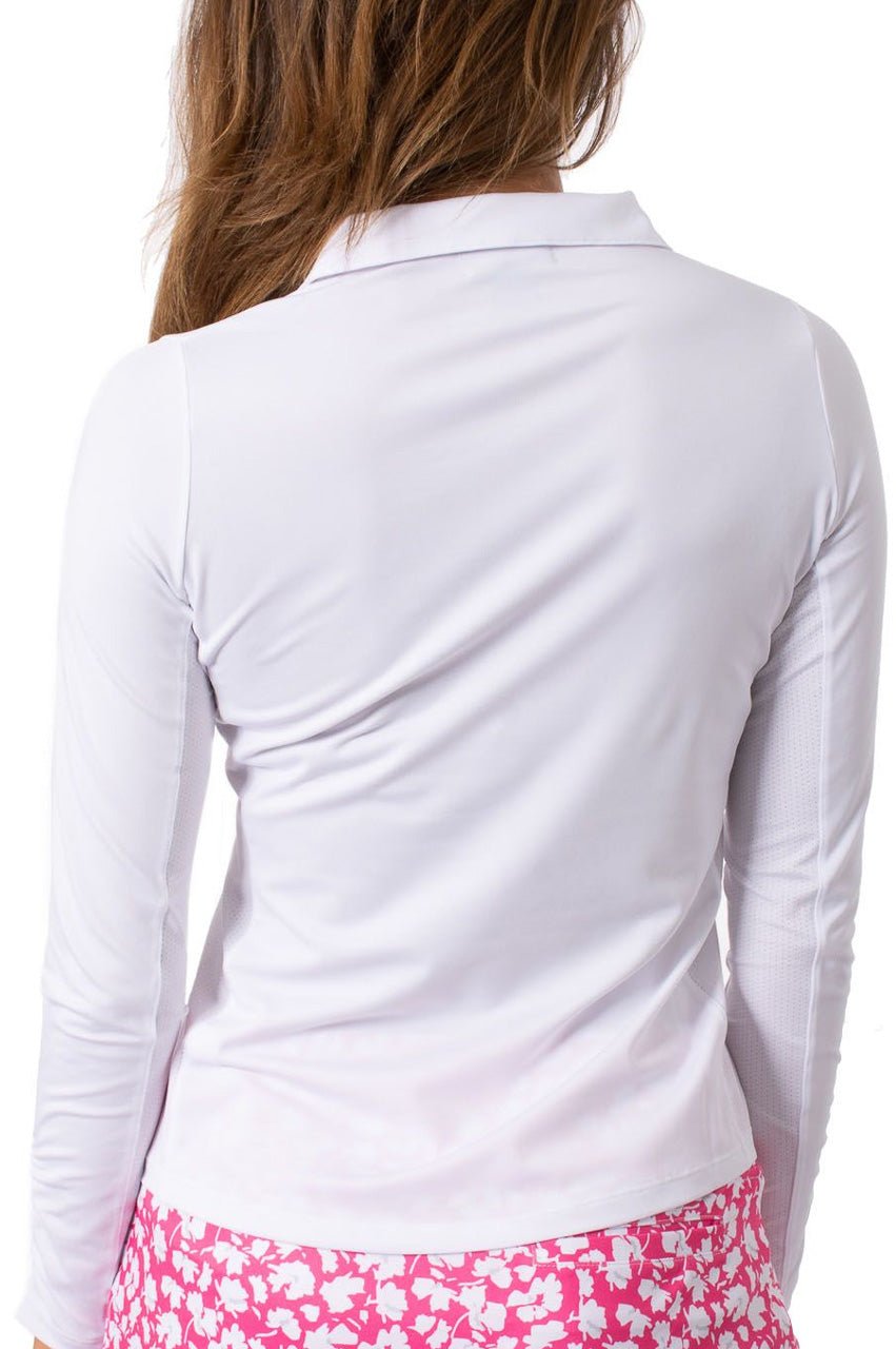 White Long Sleeve Zip Polo - GolftiniTops