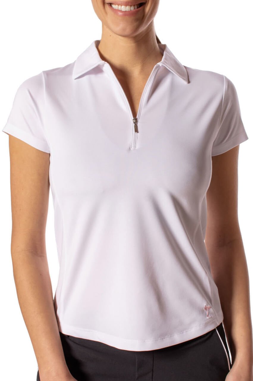 White Short Sleeve Zip Polo - GolftiniTops