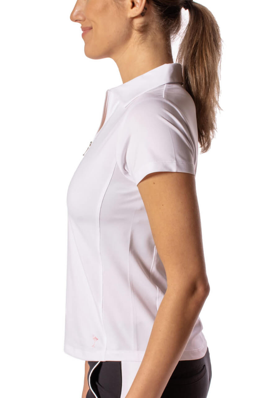 White Short Sleeve Zip Polo - GolftiniTops
