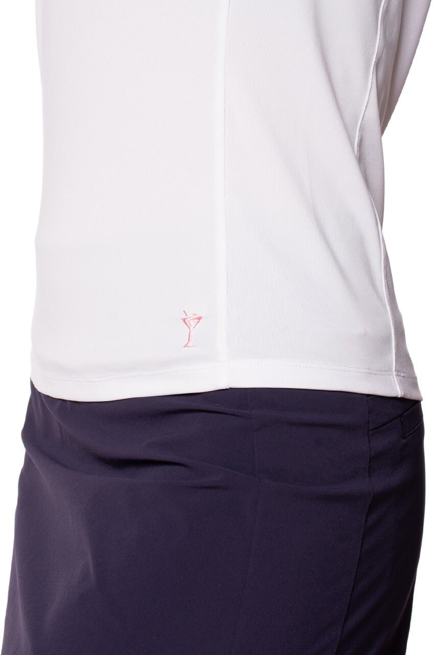 White Sleeveless Ruched Polo - GolftiniTops