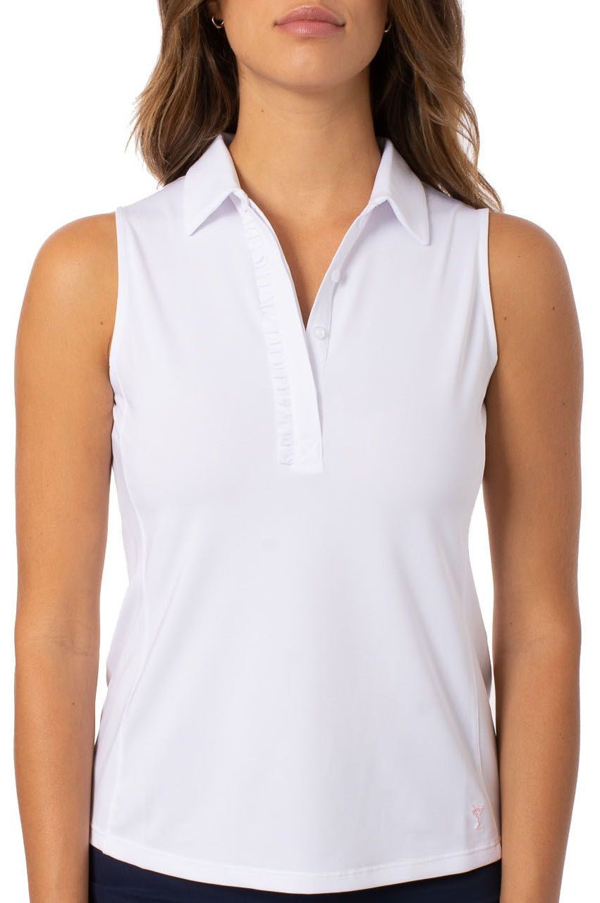 White Sleeveless Ruffle Polo - GolftiniTops