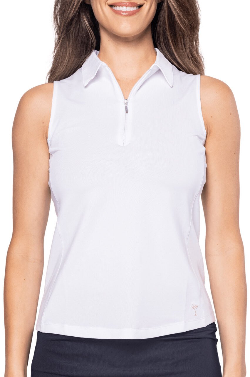 White Sleeveless Zip Polo - GolftiniTops