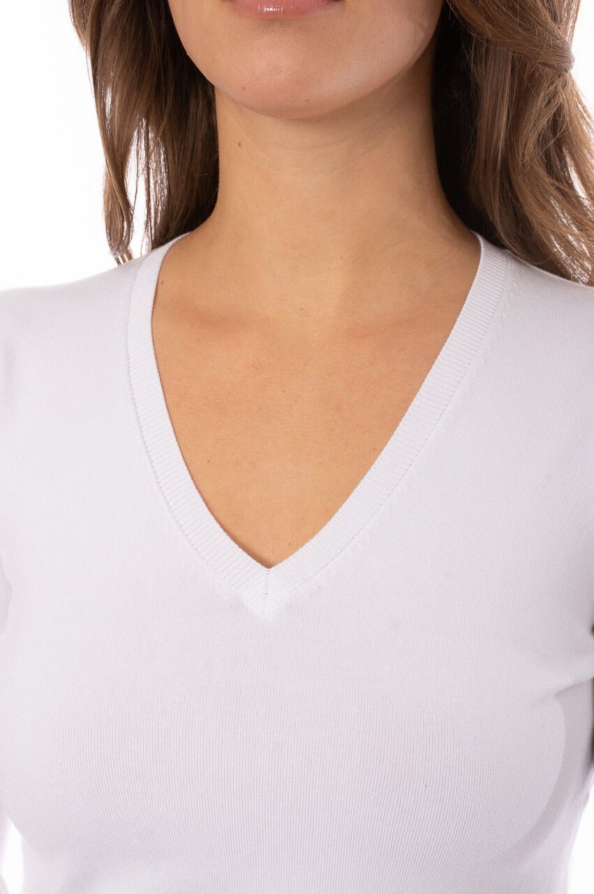 White Stretch V - Neck Sweater - GolftiniSweaters