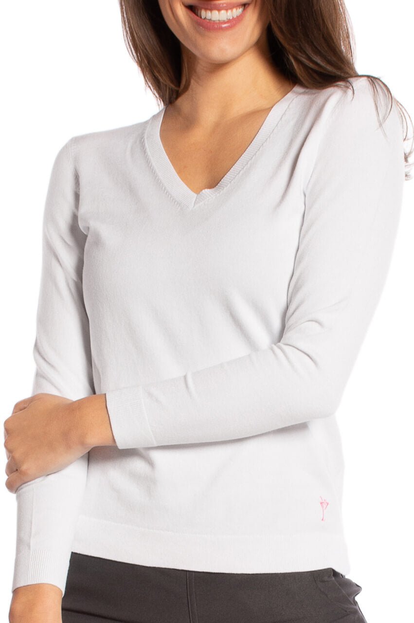 White Stretch V - Neck Sweater - GolftiniSweaters