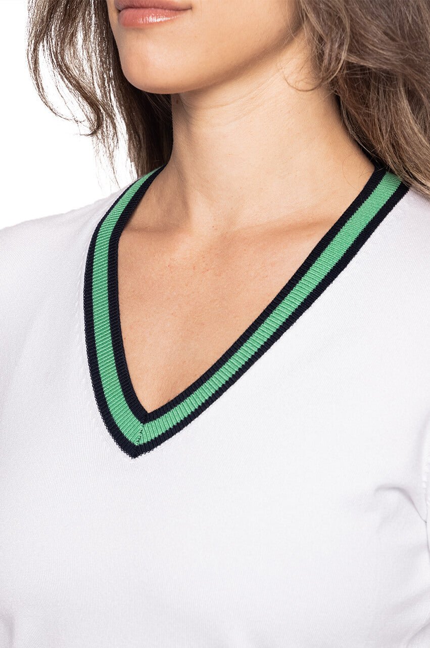 White/Kelly Green Stretch V - Neck Sweater - GolftiniSweaters